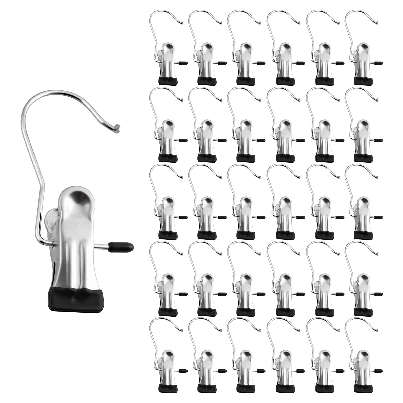 Set 20 Ganci A Clip Antiscivolo In Metallo 360° | Appendini Per Pantaloni, Sciarpe E Asciugamani Grigi - 3