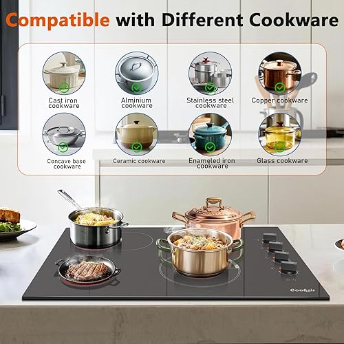 Miniatura 6 de Estufa eléctrica de 30 pulgadas, 4 quemadores, estufa de cerámica de vidrio integrada de 6700 W, 30 pulgadas con anillo ovalado y expandido, control