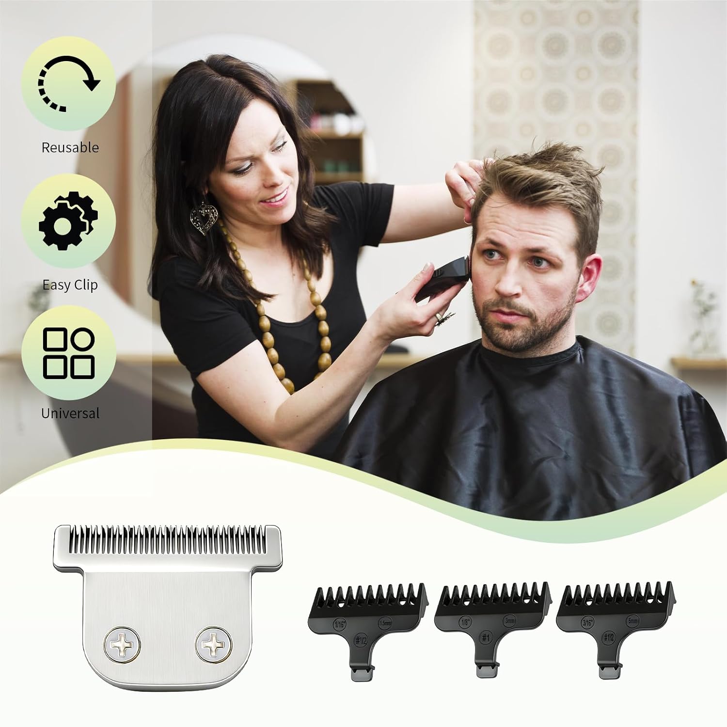 T-Blade & Comb Kit for Wahl Trimmers, Includes 1.5mm 3mm 5mm Combs & Replacement Blades, Compatible with Wahl 9864 9864SS 9686 9818A 9854L 9876L WSS3L SS2L Etc