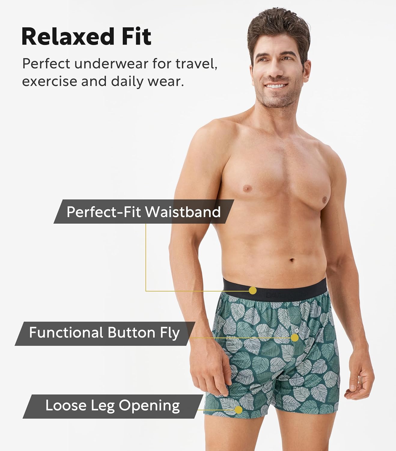 DAVID ARCHY Mens Underwear Bamboo Rayon Boxers for Men Breathable and Cool Men's Boxer Shorts with Button Fly 3 or 5 Pack - Image 3