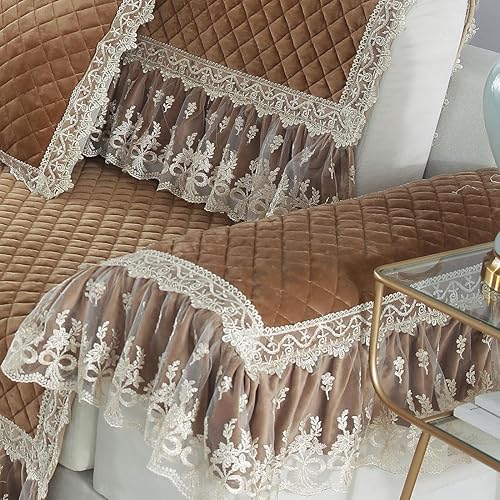 Miniatura 3 de vctops Fundas para reposabrazos de felpa de terciopelo de 2 piezas con volantes de encaje, fundas suaves y antideslizantes de lujo para sillas,