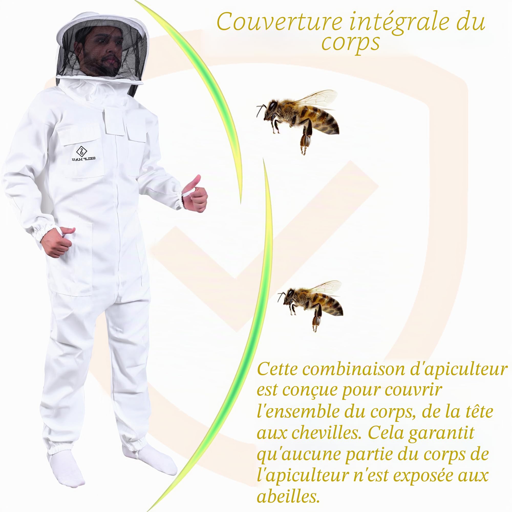 Bee Suit – Vêtement d'apiculteur professionnel complet en polycoton pour homme et femme (Voile rond, XXL)