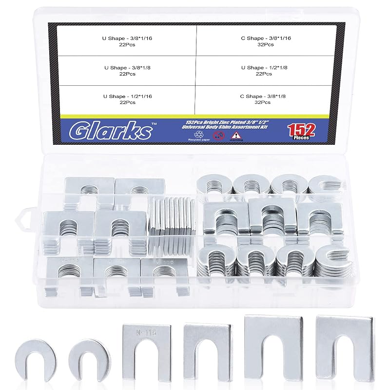 Kit de Calços de Alinhamento de Carroceria Glarks com 152 Peças – Tipos U e C, 6 Medidas
