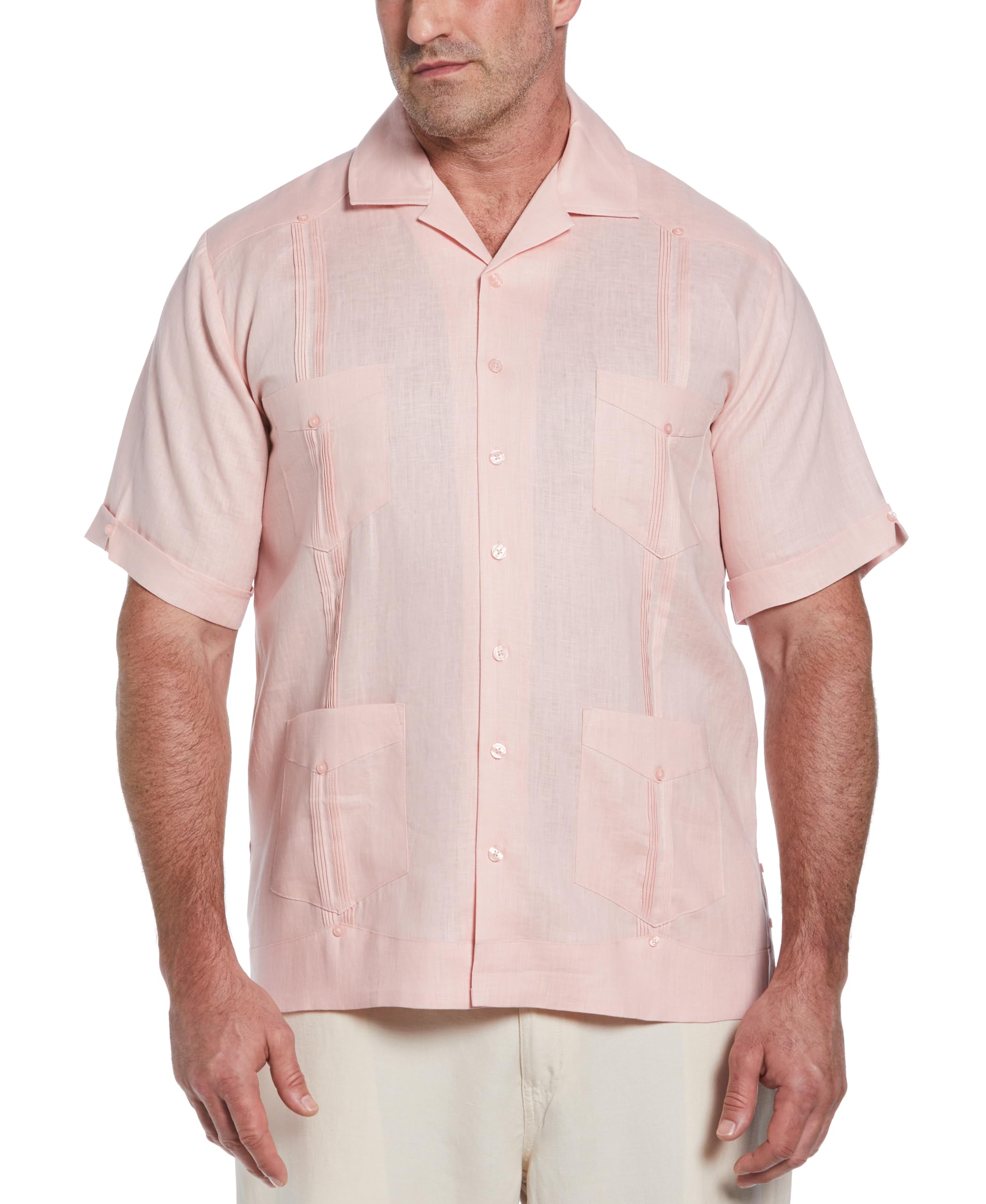 CubaveraMen's 100% Linen Four-Pocket Short Sleeve Button-Down Guayabera Shirt (Size Small-5x)