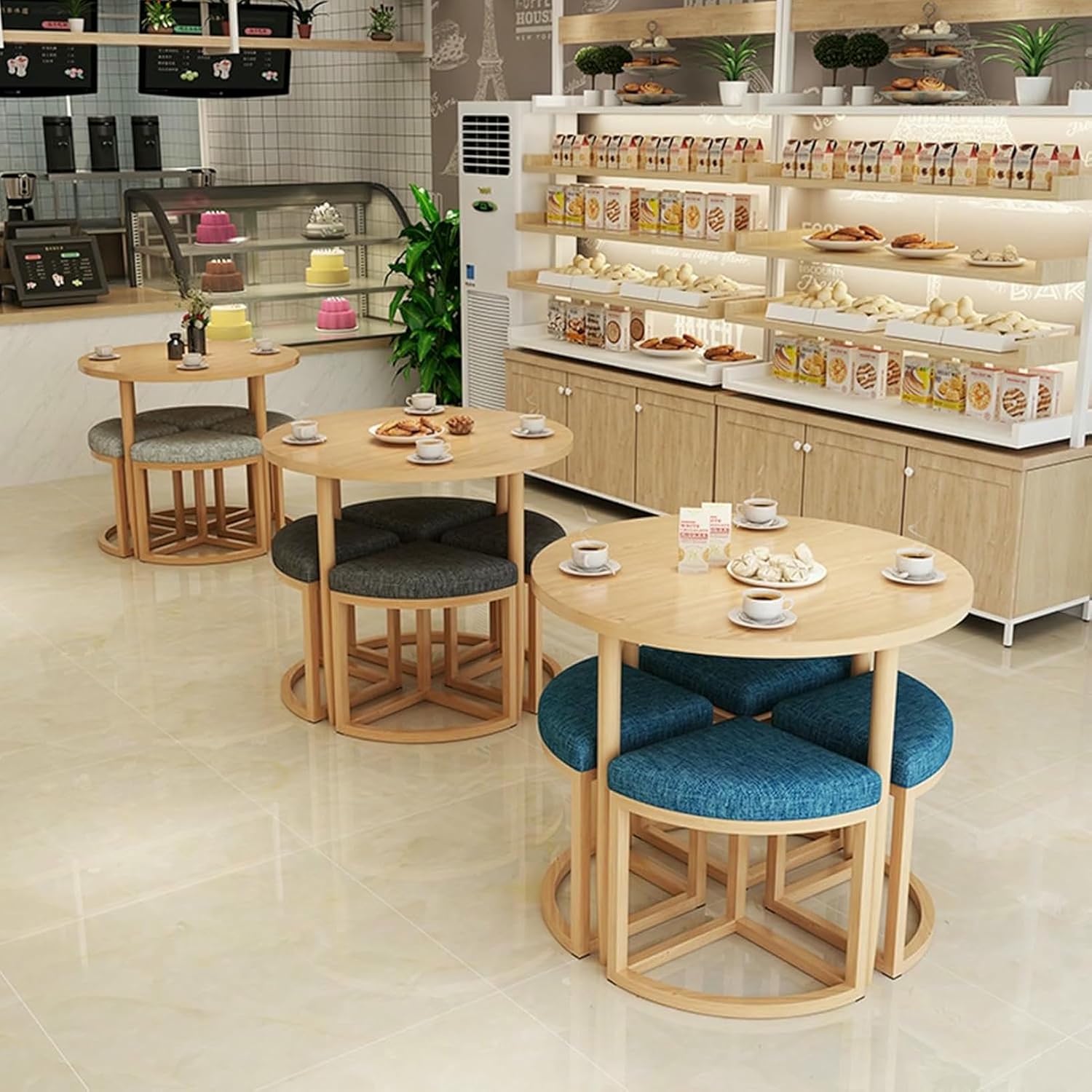 Office Reception Room Club Table, Round Conference Simple Coffee Kitchen Dining Table Set, Small Tables and Chairs Negotiation Save Space