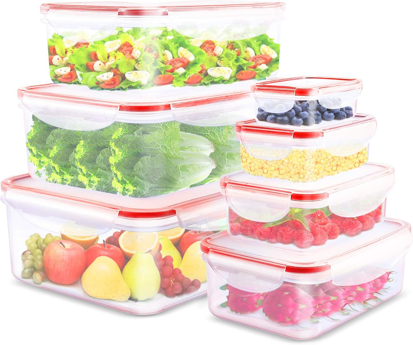 Food storage containers 7 Piece set, Lunch box set, Plastic Containers with Snap Locking Lid and Air Tight Seal ¨C Microwave, Freezer and Dishwasher Safe, BPA Free