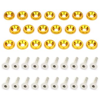 20 Pcs Fender Bumper Aluminum Washer and 20 Pcs Bolt M6x20mm CNC Finishing Washer Engine Bay Dress Up Fastener Kit Gold Gold