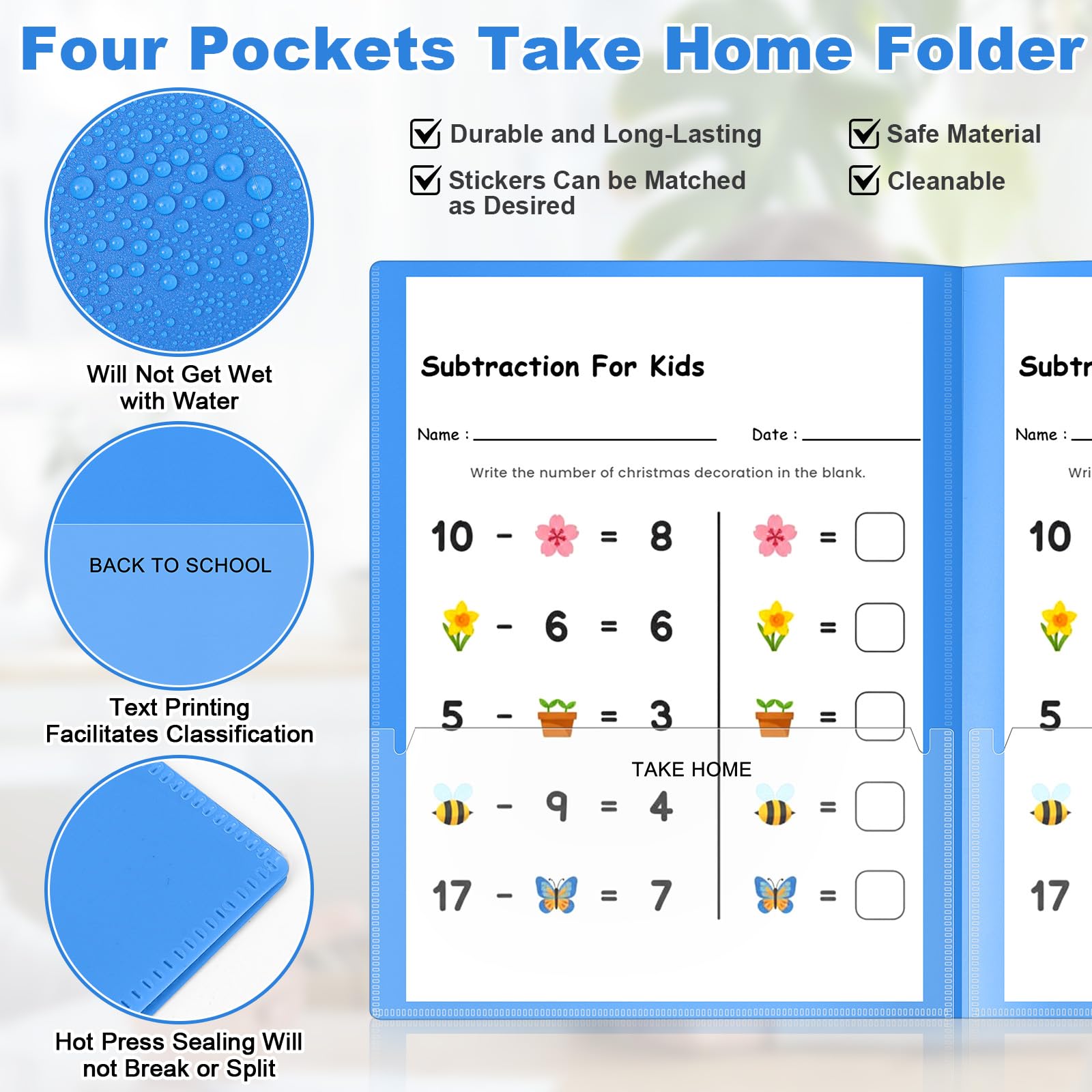 Henoyso 24 carpetas de plástico con doble funda transparente para llevar a casa, con dos bolsillos internos, para padres, profesores, aula, comunicación para estudiantes, suministros escolares, regalo
