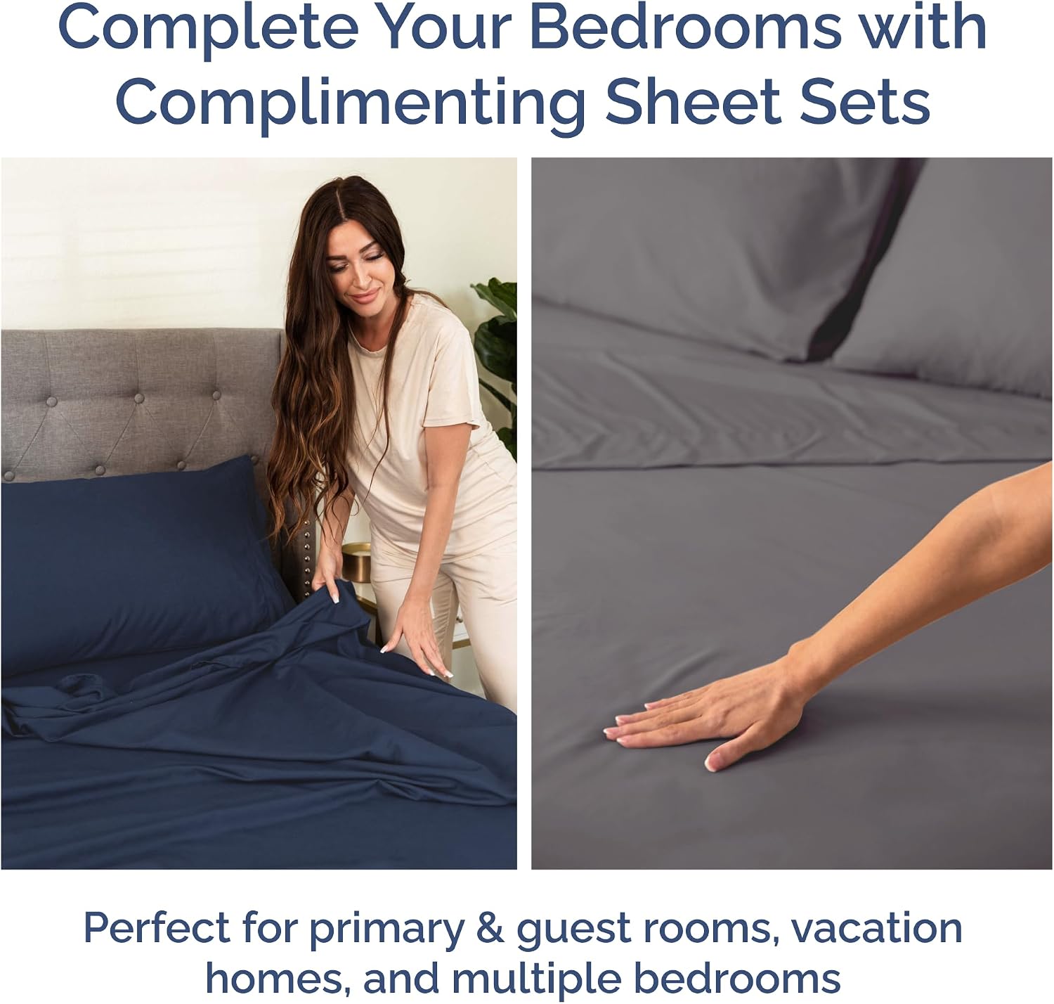 CGK Unlimited Queen Dark Grey & Navy Blue Sheet Set Bundle - Two Queen Bedding Sets w/ Flat Sheets, Fitted Sheets & Pillowcases - Hotel Luxury Quality - Cooling Sheets Set image 5