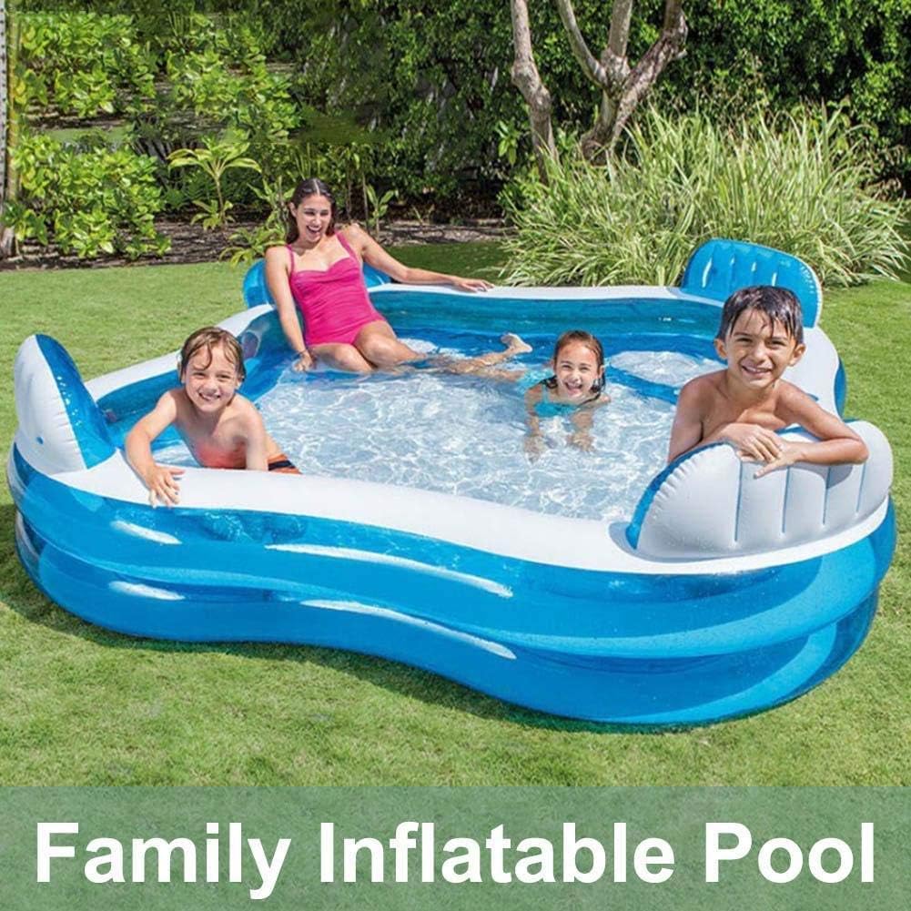 Family Swimming Pool, Inflatable Large Swim Center with 4 Built-in Seats for Children Adults, Thick Kiddie Paddling Pool for Summer Party Supply