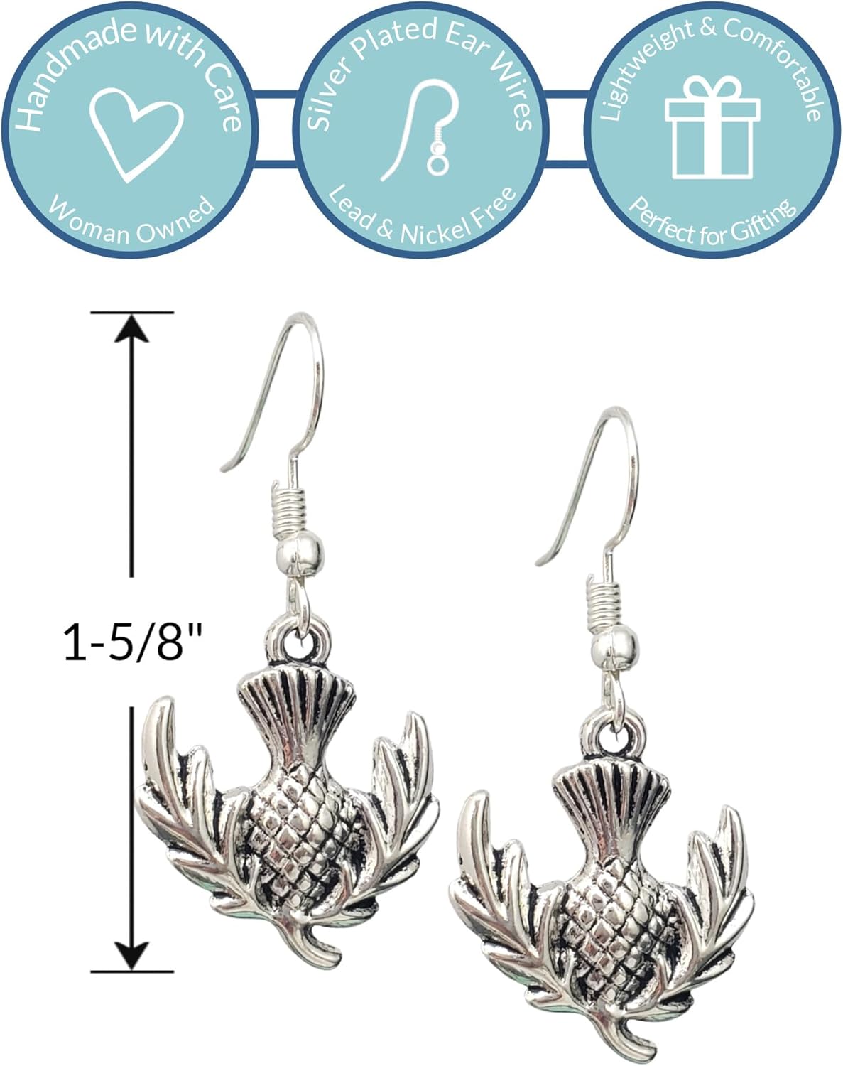 Scottish Thistle Charm Earrings, Handmade Antique Silver Celtic Dangle Jewelry, National Flower of Scotland - Image 2