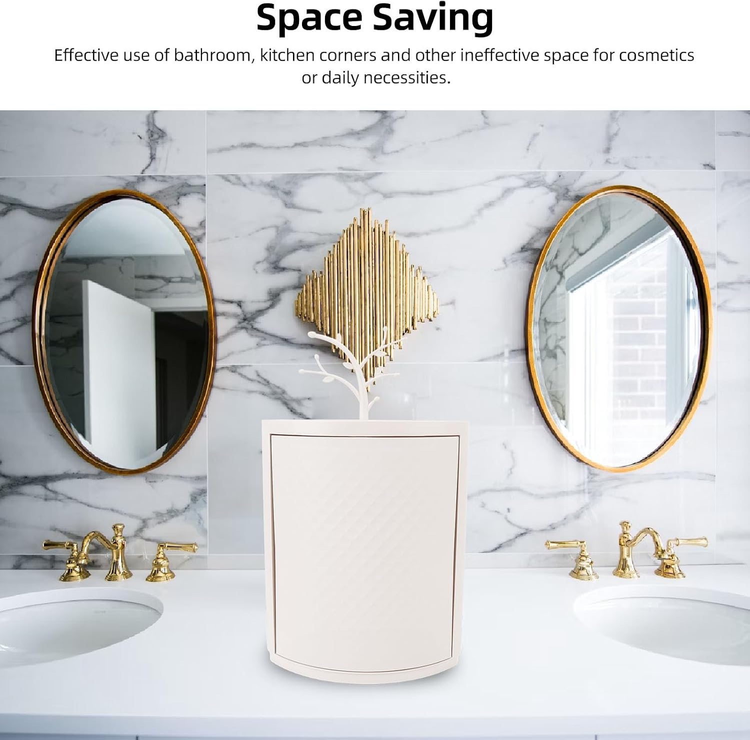 Countertop Corner Storage Cabinet PP 360° Rotating Dust Proof Shelf Organizer Kitchen Bathroom Minimalist Design
