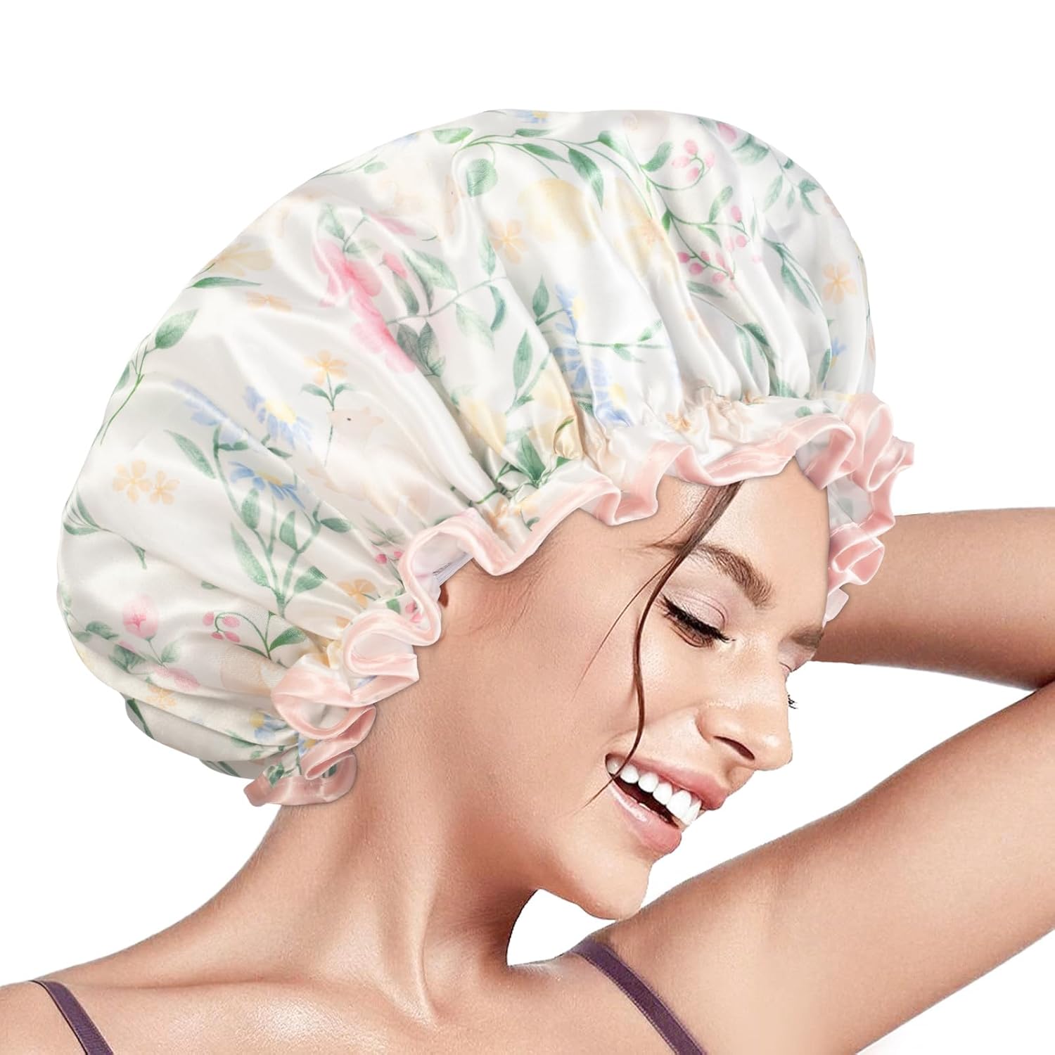 Aquior Shower Cap for Women, Reusable Shower Caps Double Layer Waterproof Womens