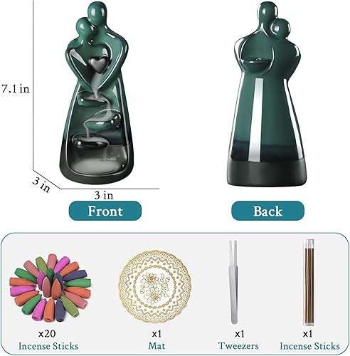 Miniatura 8 de Ceramic Inscents-Cones - Quemador de incienso con reflujo de cascada con pinzas, 20 conos de incienso y 30 varillas de incienso para decoración del