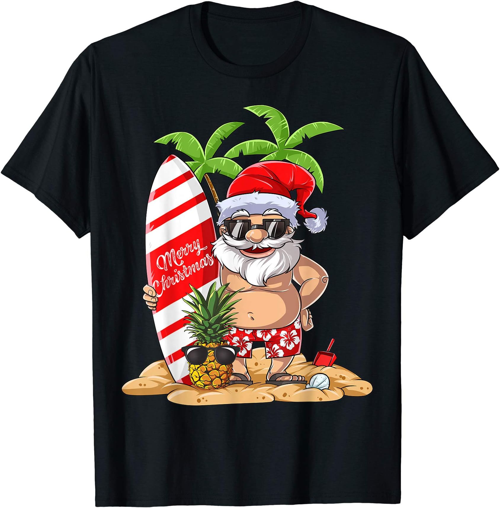 Christmas in July Santa Hawaiian Summer Surf Surfing Surfer T-Shirt