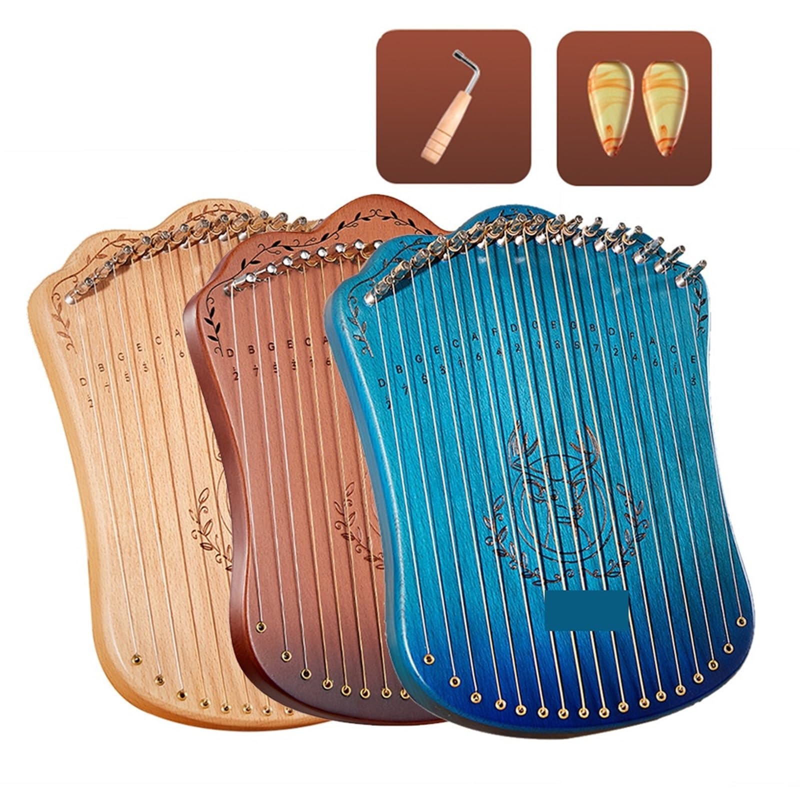 17-saitige Lyra-Harfe, tragbares Harfen-Saiten-Musikinstrument aus massivem Buchenholz mit Stimmschlüssel-Picks for Anfänger, Kinder und Erwachsene für Erwachsene/Anfänger(Log color)