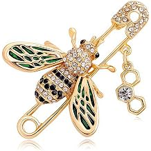 1 Piece Bee Brooch Women's Gold Crystal Enamel Insect Pin with Honeycomb Pendant Cute Jewellery Brooches & Lapel Pins for Women Scarf Dress Coat Collar