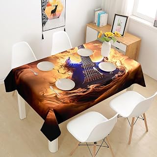 Homewish Electronic Guitar Tablecloth Navy Guitar Table Cloth for Square Tables Waterproof Rock Music Table Cover for Kitchen Dining Room(55 X 55 Inch)