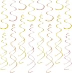 48Pcs Gold Hanging Swirl Decorations, Plastic Single & Double Gold Streamer Swirls Ceiling Spiral Party Decorations for Birthday Wedding Graduation Carnival All Kinds of Parties