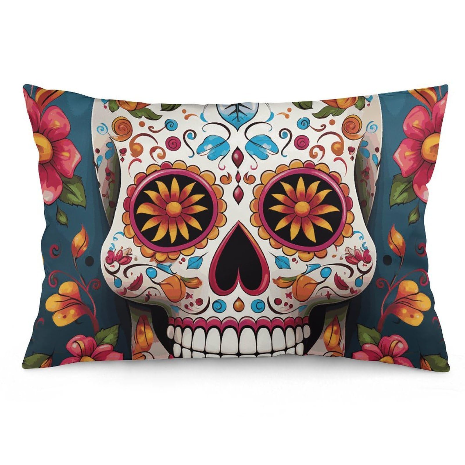 2 Pack Pillow Cases for Hair and Skin, Soft Breathable Pillow Case Covers with Hidden Zipper, Colorful Sugar Skull Pillowcase 12 "x20 Pillow Covers for Sleeping Gift