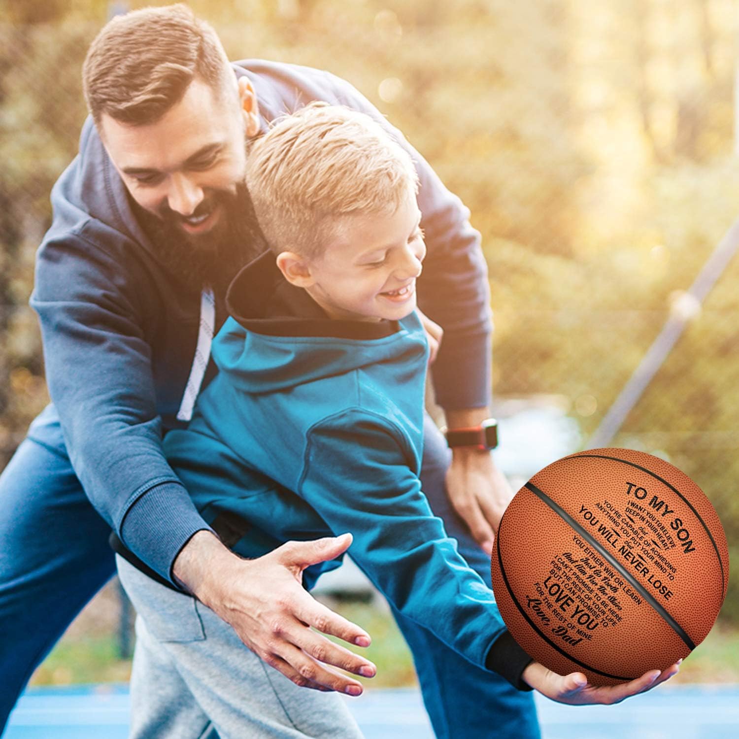 KWOOD Personalized 29.5" Basketballs Gifts for Son Grandson, Indoor/Outdoor Game Leather Basketball, Engraved Graduation Christmas Birthday Gift for Son from Mom Dad, Grandson Gifts