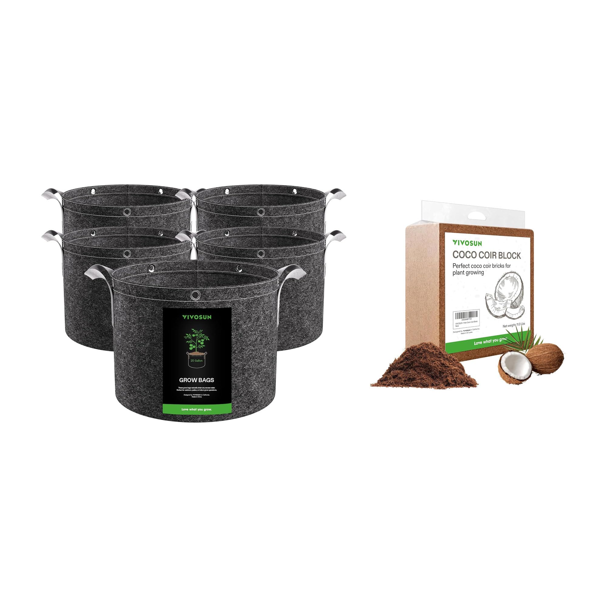 Amazon.com : VIVOSUN 5-Pack 25 Gallon Grow Bags and Coco Coir