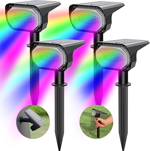 Lytmi Luces solares impermeables para exteriores, IP65, 28 LED, 10 modos de iluminación, luces RGB, focos solares 2 en 1, luces de pared para