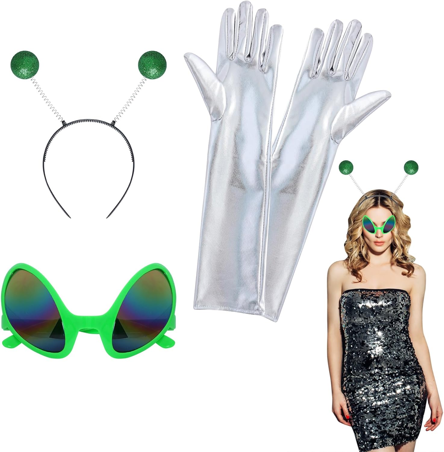 Amazon.com: Heliltd 3pcs Green Alien Costume Accessories Set Martian ...
