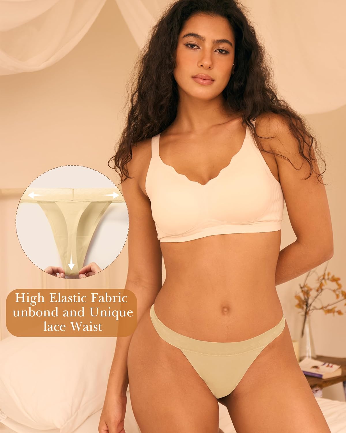 BAMBOO COOL Women's Thongs Breathable Underwear High Stretchy Lace Low Waisted Panties Tagless 6 Pack - Image 4