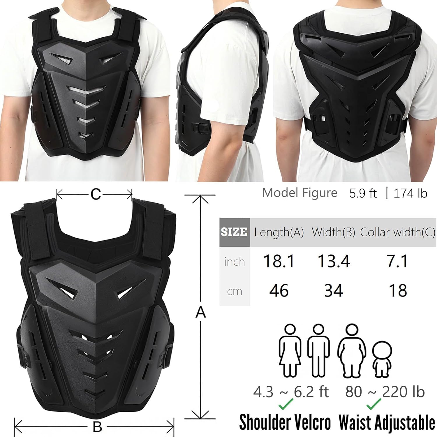 Light Upgrade Chest Armor Motorcycle Armor Body Guard Vest, Dirtbike Riding Off-Road Racing Cycling Skiing Motocross Adult Kids Protector Shirt Jackets for Street Bike, Mens Back Protection - Image 3