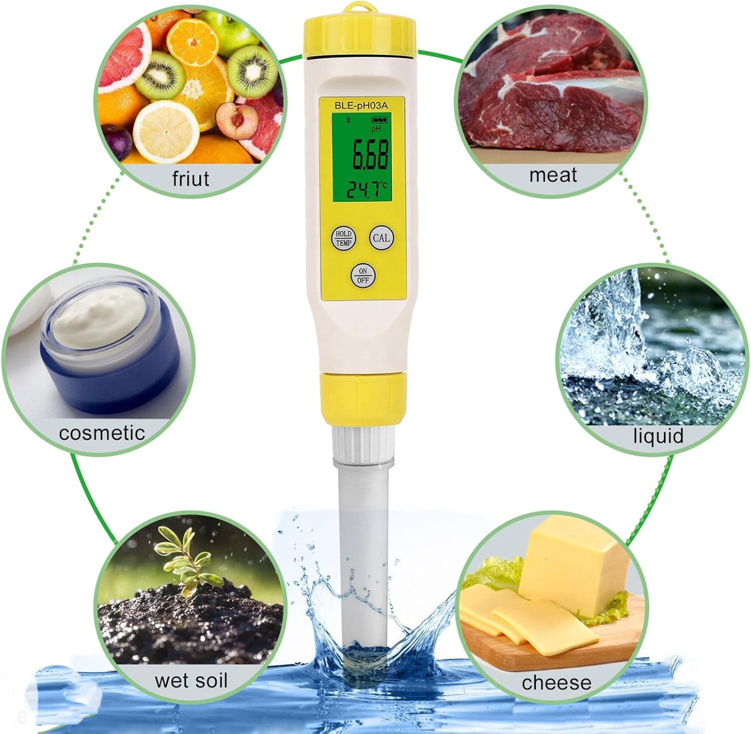 Genérico Medidor De Ph De Grado Alimenticio con Control Automático De Temperatura Y Resolución De 0
