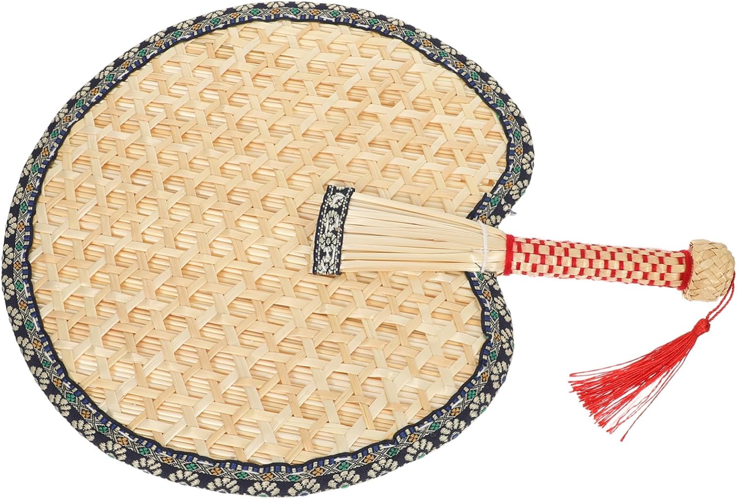 Wheat Straw Handheld Fan Vintage Chinese Style Hand-woven Small Fan with Colorful Edging Lightweight for Outdoor Events and Indoor Use