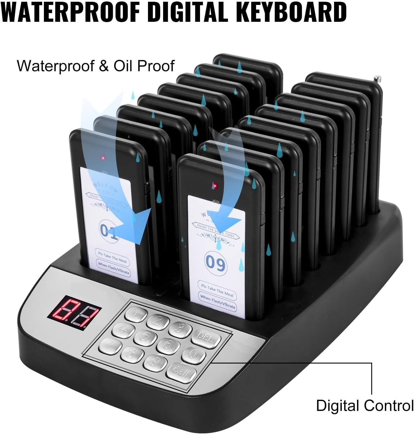 PANDAJOJO Wireless Restaurant Buzzer Pager 16 Coasters Paging Guest Calling Queuing System for Coffee Dessert Burger Shop Food Truck (Color : Touch Screen), 1005004570127359