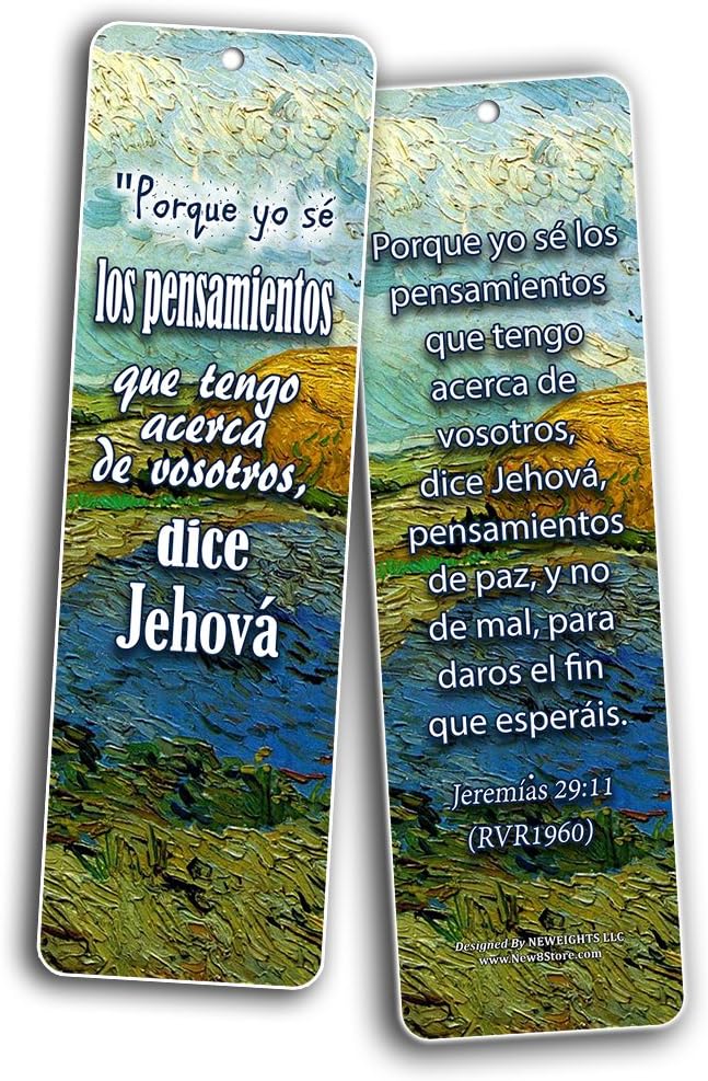 Spanish Bible Inspirational Bookmarks Cards Be Strong (60-Pack)- Jeremías 29:11 Josué 1:9 Salmos 23:4 Sunday School Homeschooling Bible Journal Craft Devocionales Cristianos en Español