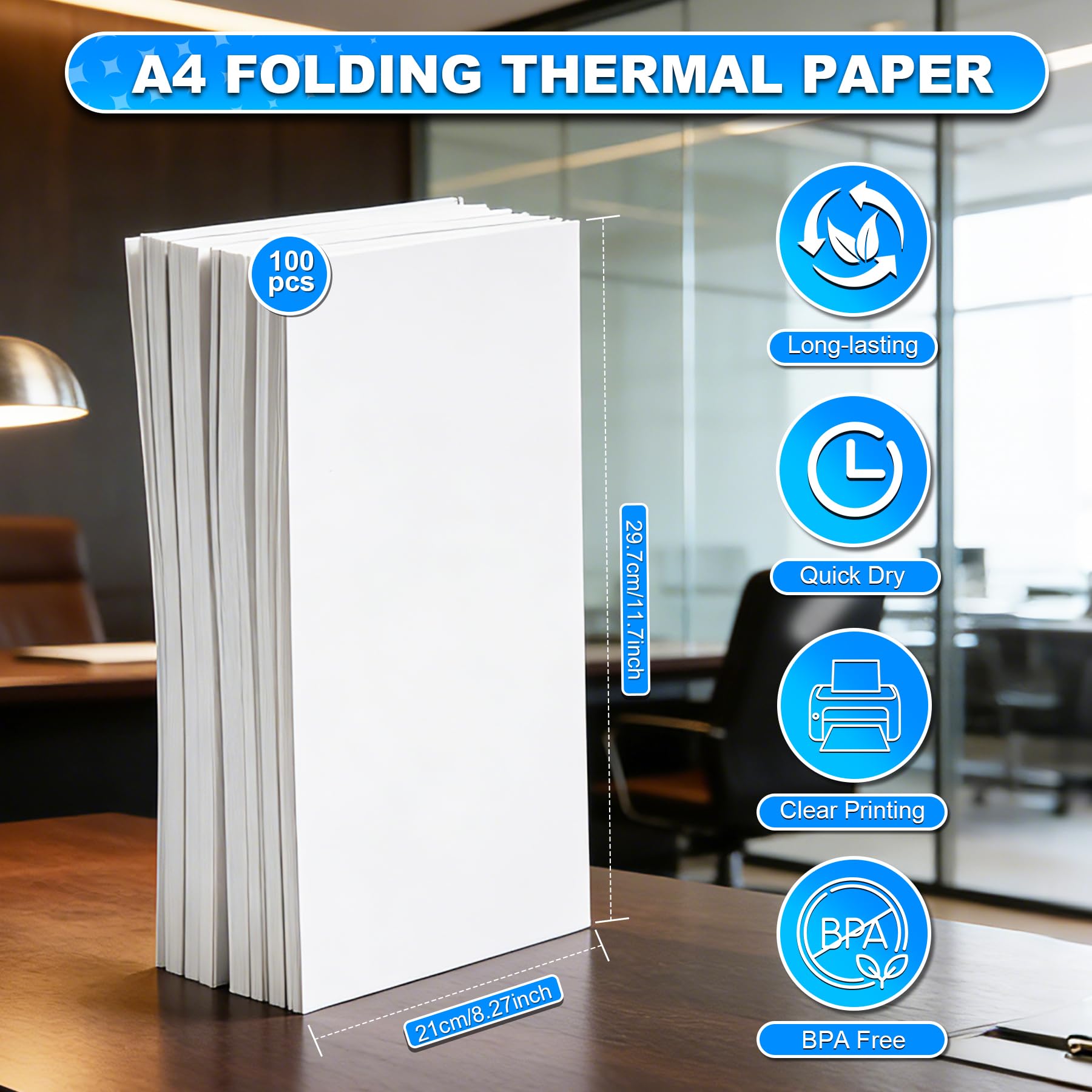 Papier Thermique A4 Sans BPA 100 Feuilles Séchage Rapide
