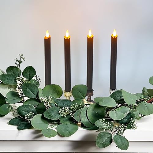 Miniatura 6 de salipt Velas cónicas negras sin llama parpadeantes con temporizador y control remoto de 10 teclas, funcionan con pilas, LDE cálidas velas de cera