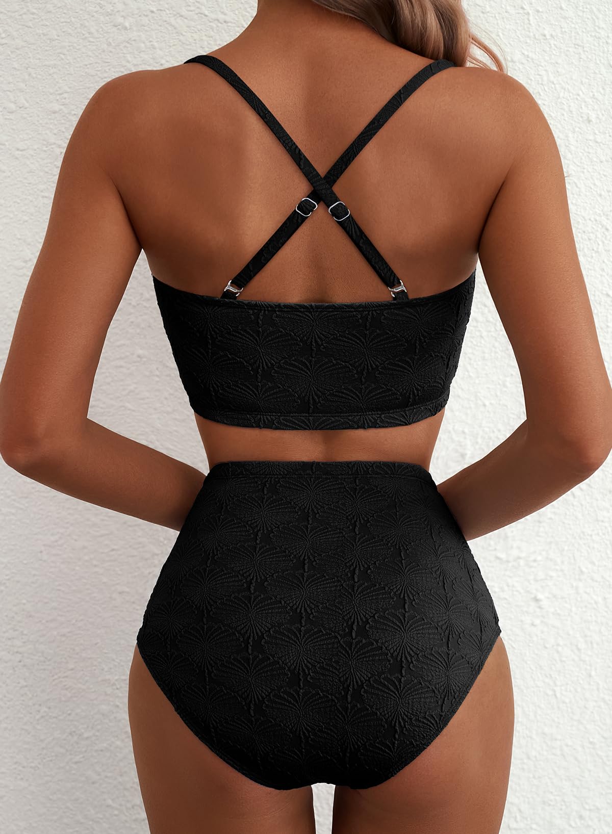 Dokotoo Bikini Damen Set Push Up Sexy Knoten Bikinis High Waist Bauchweg Muschel Textur Bademode Zweiteiliger Badeanzug S-XXL