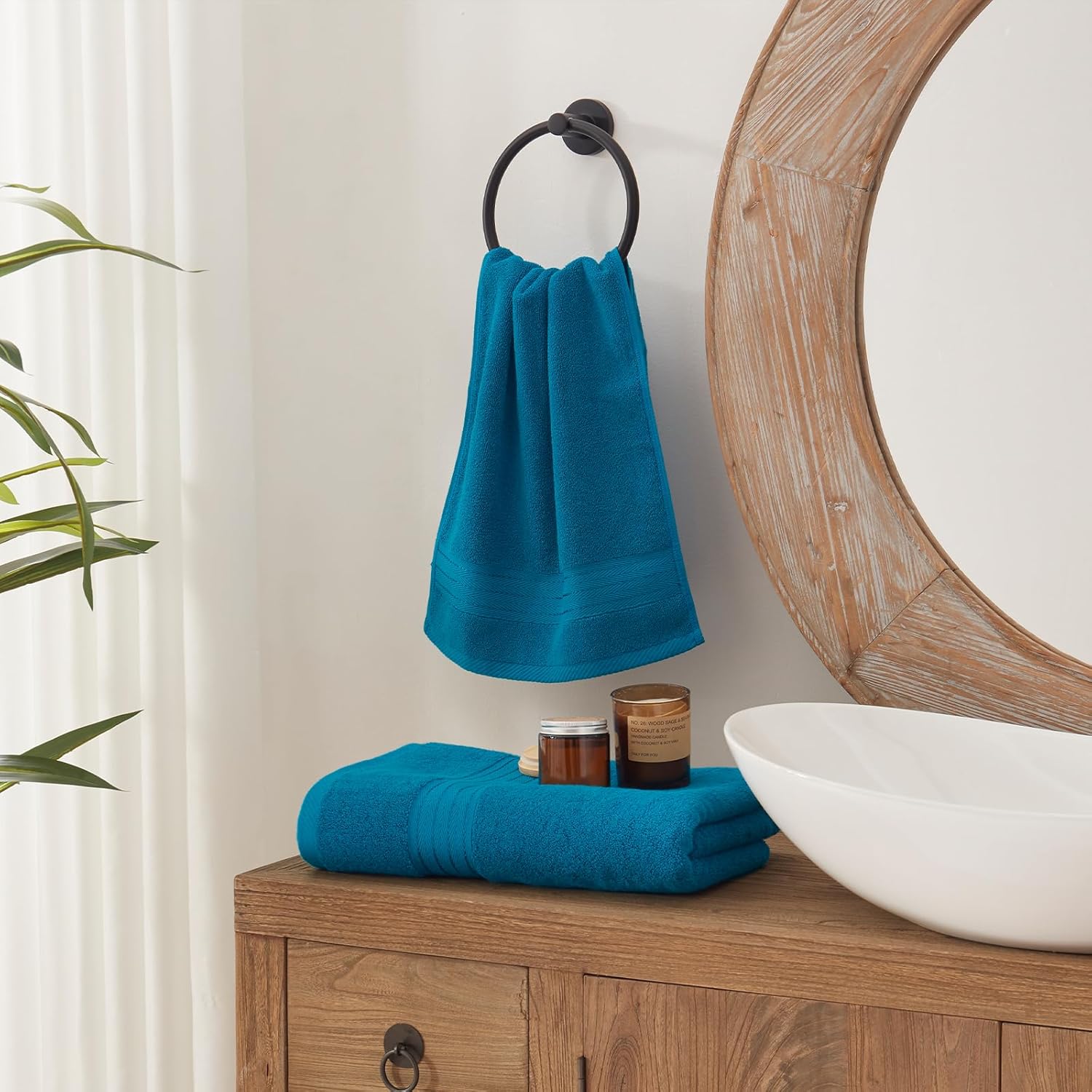 COZYART Crystal Teal/Peacock Blue Bath Towel Set for Bathroom Soft Absorbent Durable 650 GSM Turkish Cotton Towel Set of 6, 2 Large Bath Towels, 2 Hand Towels, 2 Washclothes - Image 6