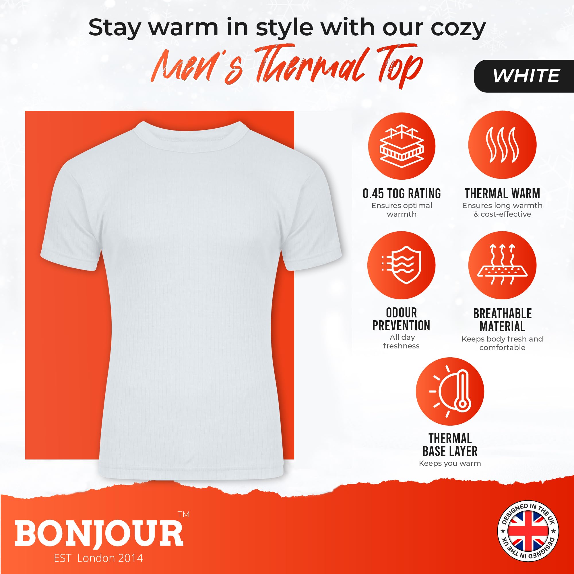 Bonjour Lot de 2 t-shirts thermiques pour homme, sous-vêtements chauds, tailles S, M, L, XL, XXL