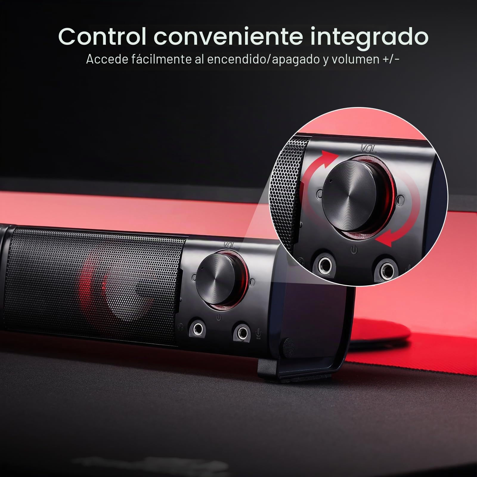 Redragon GS550 ORPHEUS Gaming Speakers, barra de sonido estéreo de escritorio con tamaño compacto, graves de calidad, retroiluminada en rojo, alimentación por USB