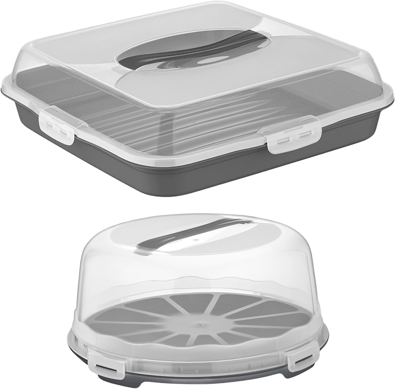 BORNOVA Cake and Pastry Carrier Set - Round Cake Box and Rectangular Pastry Tray - Airtight, BPA-Free, Ideal for Picnics and Parties (Charcoal)