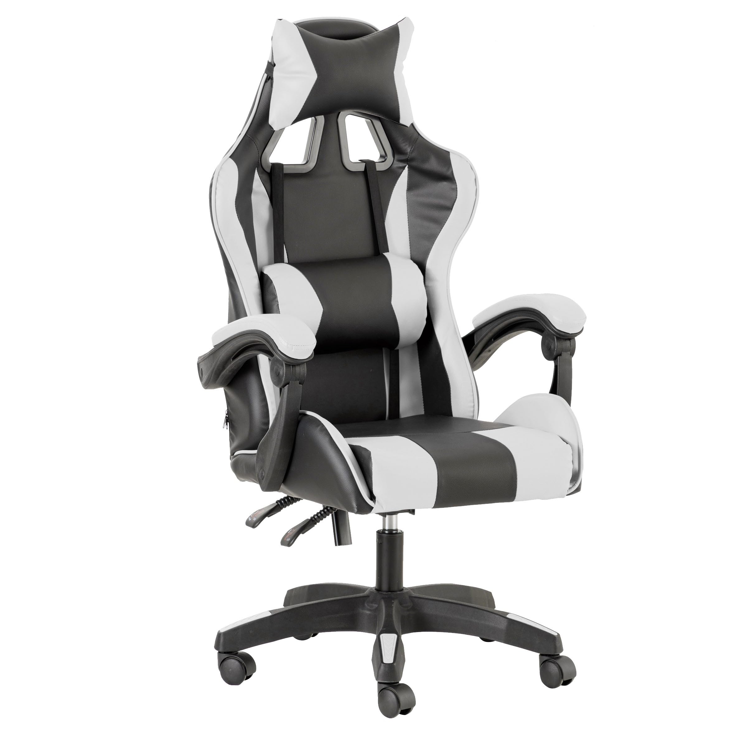 Baroni Home – Silla De Gaming Blanca y Negra, Silla Ergonómica de Oficina con Respaldo Regulable de 90° a 120°, con Reposacabezas, reposabrazos y Soporte Lumbar. Rotación de 360°
