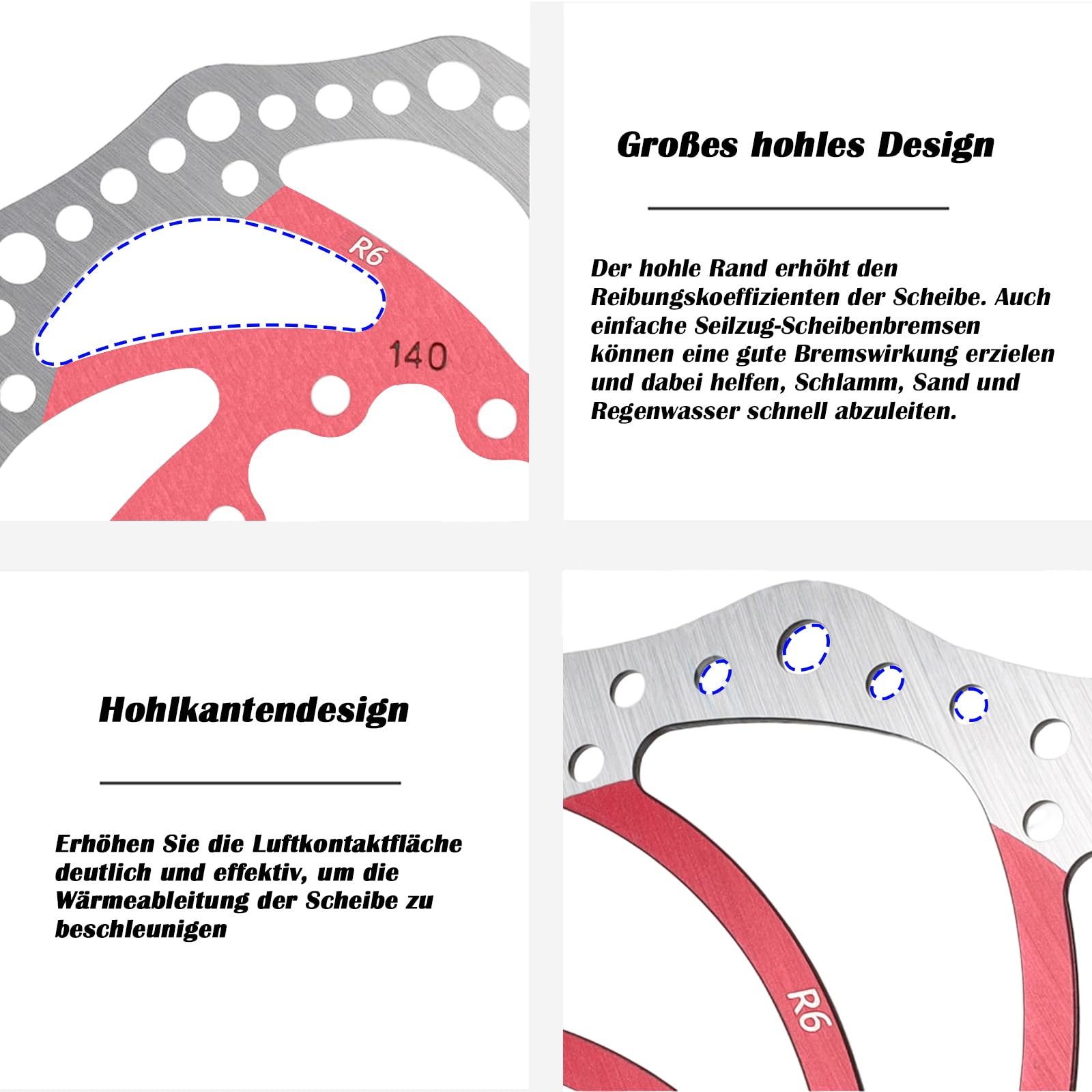 Yongness Bicycle Disc Brake Rotor, Red Brake Rotor 180mm 6 Holes 2 Pack with 12 Screws, Stainless Steel Brake Rotor - Image 4