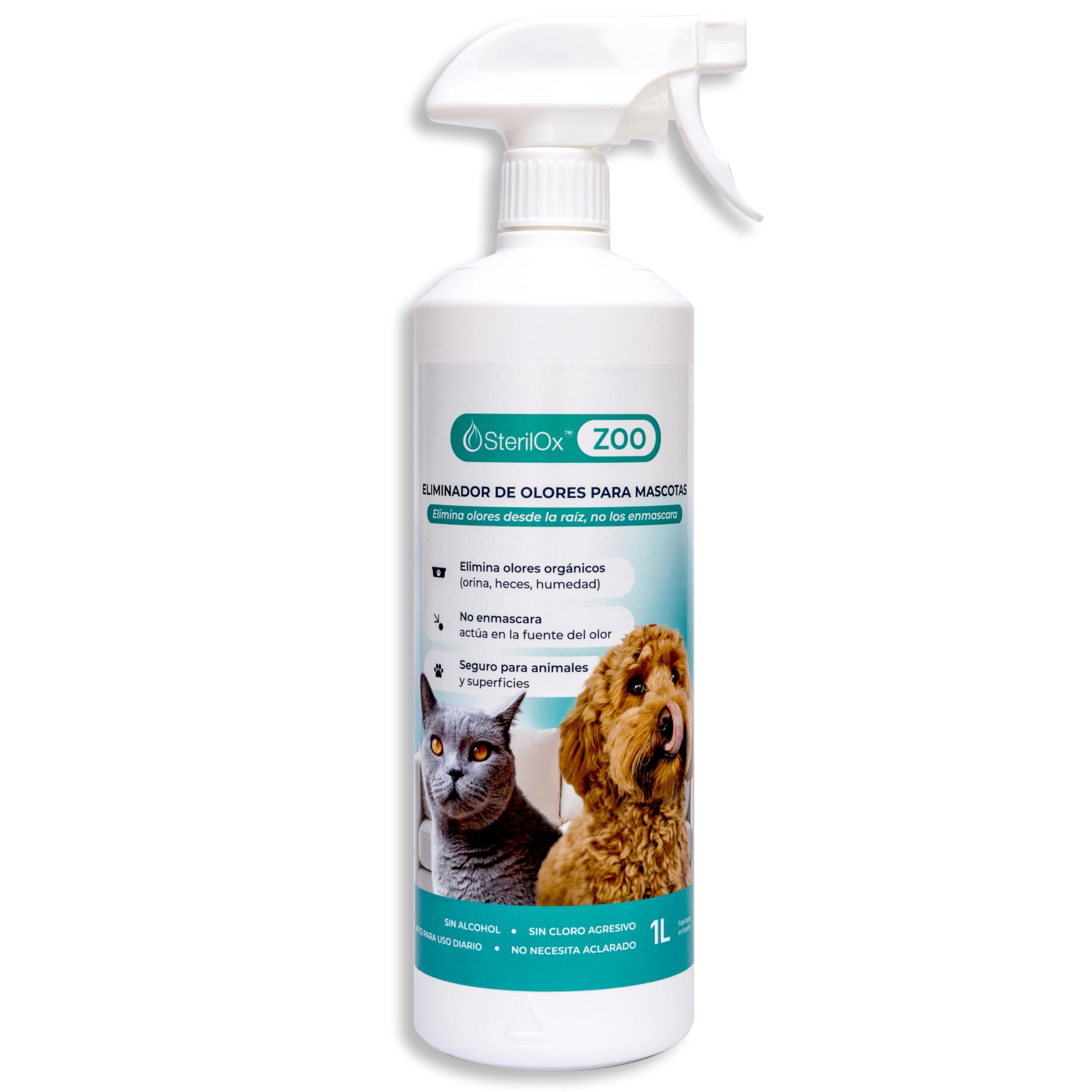 ZOO 1L – Eliminatore odori HOCl per cani, gatti e cucce | Neutralizza gli odori • HOCl • Per cani e gatti • Senza alcool