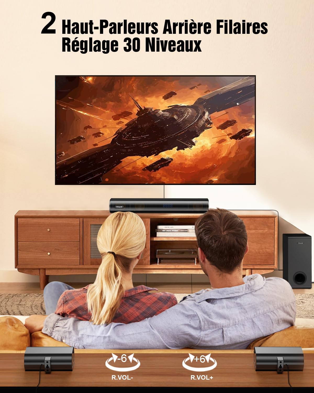 Hiwill 5.1CH Barre Son TV, Dolby Atmos Barre Son, Home Cinéma 2 Enceintes Arrières Filaire, Enceintes Téléviseur avec 5.25'' Subwoofer, Bluetooth PC Soundbar, 380W Puissance de Crête, eARC/Opt, 2025