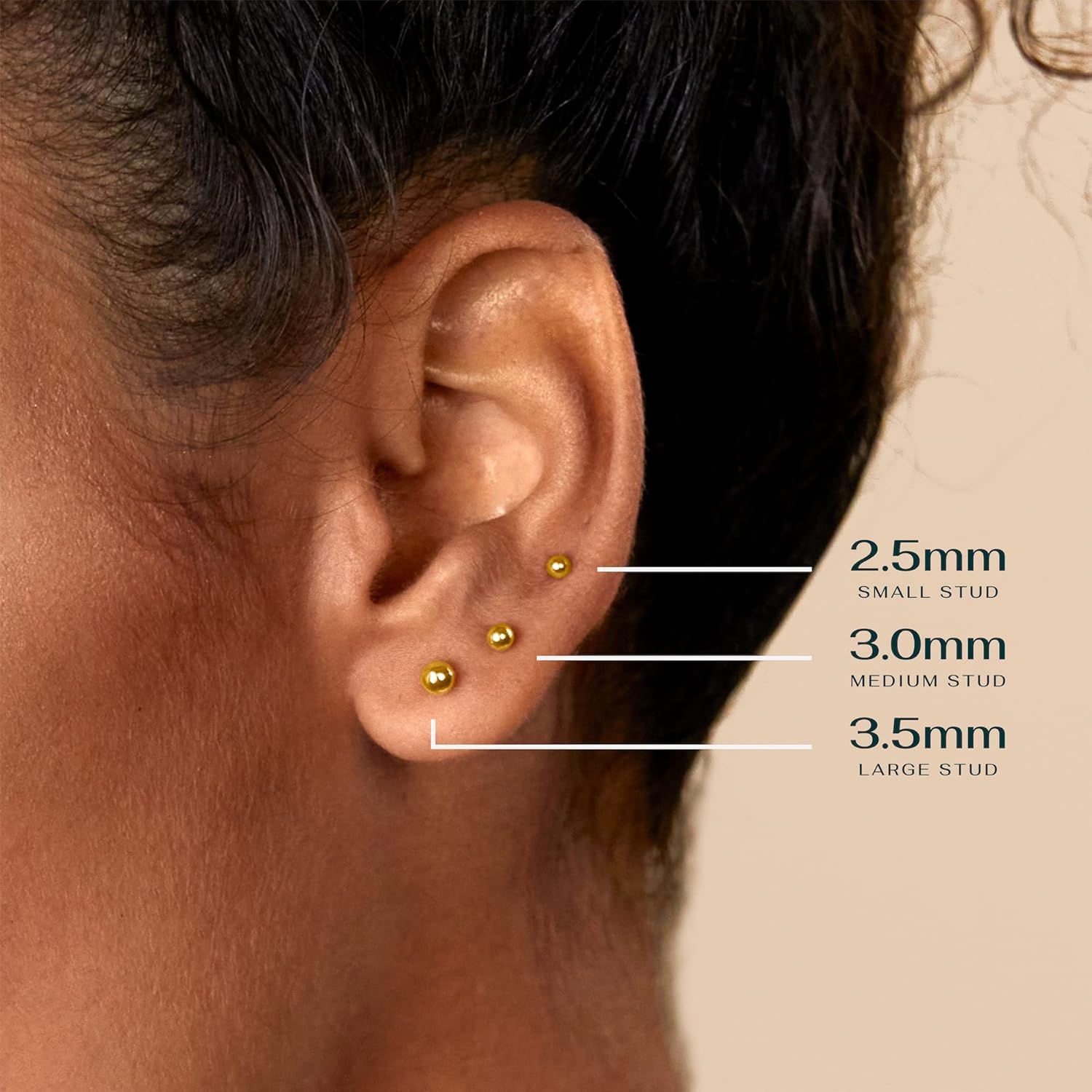 PAVOI 14K Gold Plated Solid 925 Sterling Silver Posts Dainty Ball Stud Flatback Earrings for Women - Cartilage Helix Piercing Jewelry - Small Screwbacks Stud Earrings for Women - Image 2