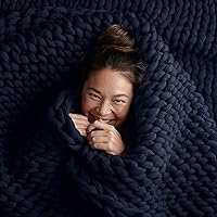 Bearaby Cotton Napper Hand-Knit Weighted Blanket - Sustainable Breathable Cooling 15 lbs Midnight Blue 40x72