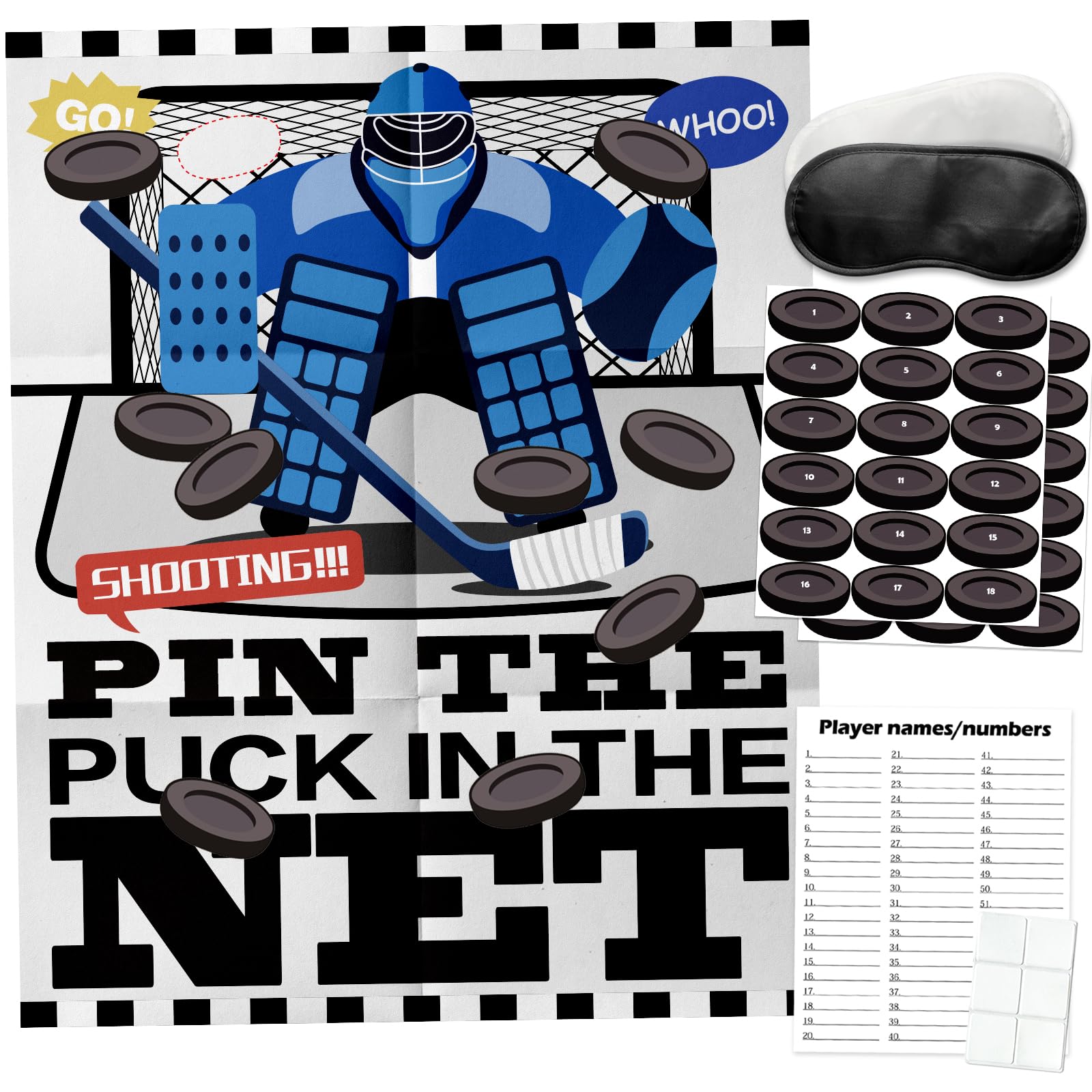 PARTYLOUD Pin the Puck on the Net, Hockey Party Birthday Party Games