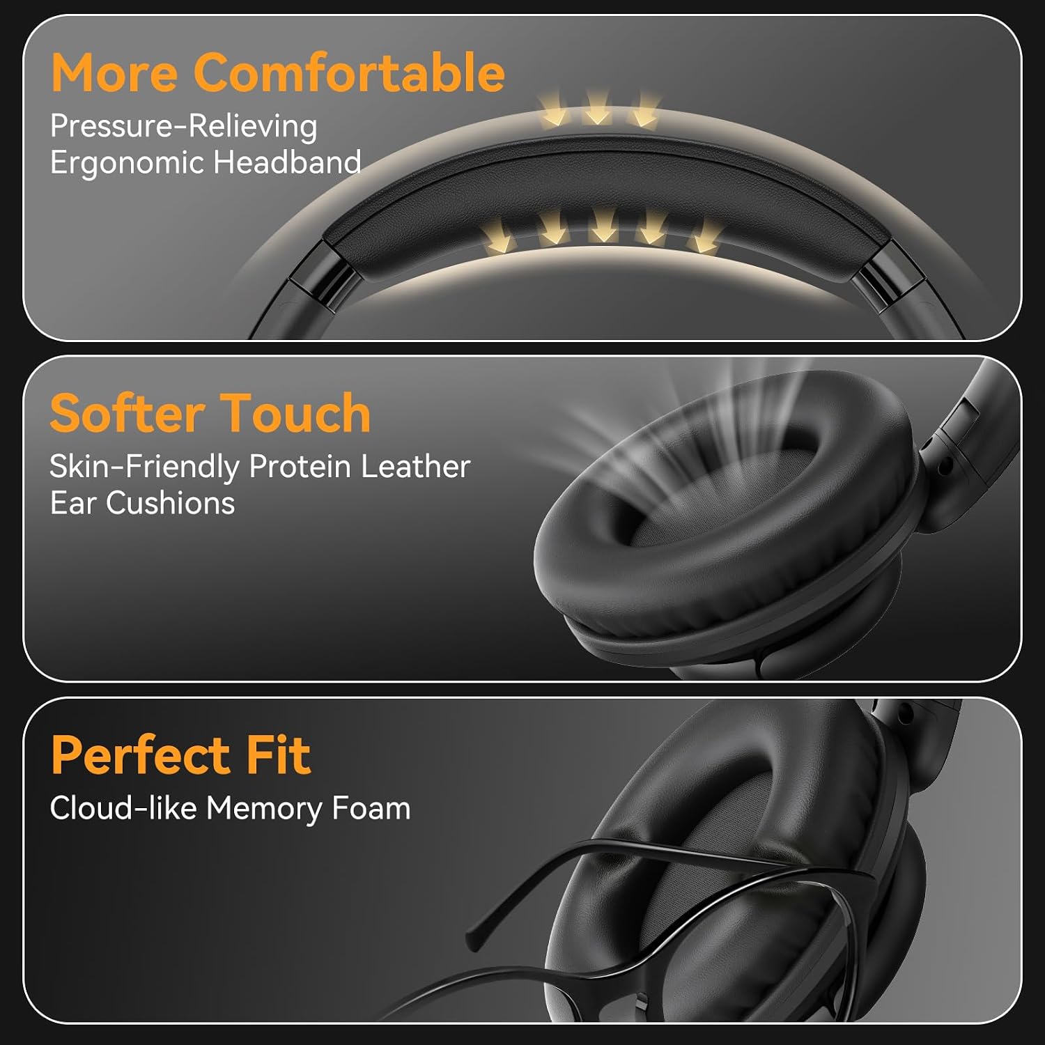 KVIDIO Wired Headphones with Microphone, Over Ear Lightweight Foldable 3.5mm Plug in Corded Headphones Wired with Volume Control, 4.9ft Tangle-Free Cord for Tablet Laptop MP3/4 School Travel Black