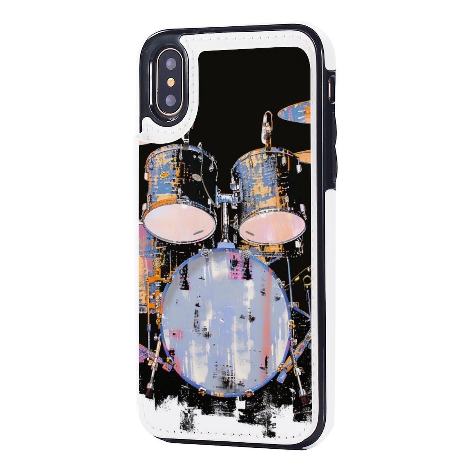 Etui portfelowe na iPhone'a X/XS, wydruki bębna jazzowego skórzane etui na telefon z klapką z przegródkami na karty